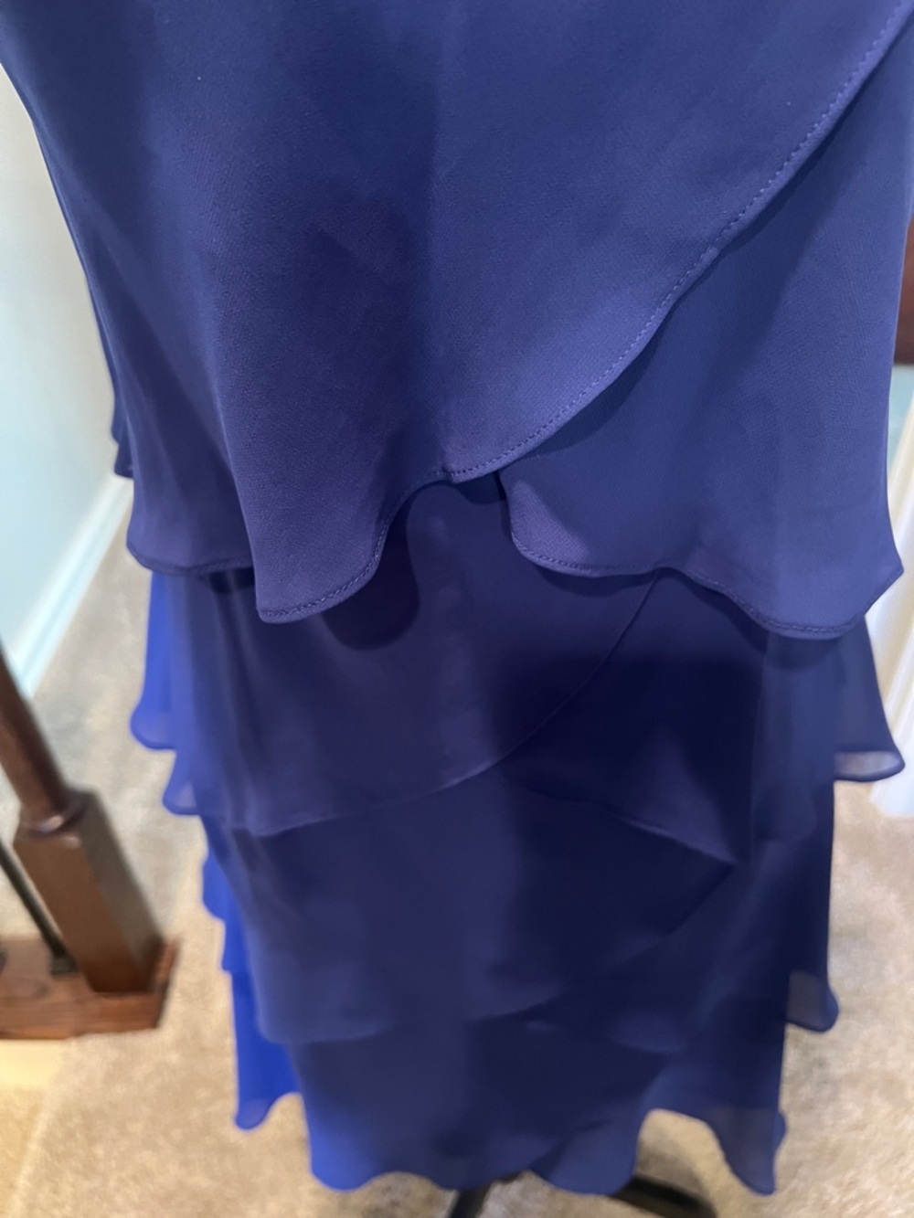 Elegant Royal Blue Tiered Chiffon Midi Dress with Embellished Straps - Picture 3 of 10